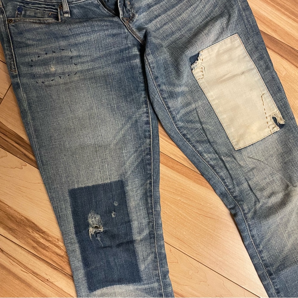 Gap 1969 Real Straight Patch Work Distressed Jeans - image 3